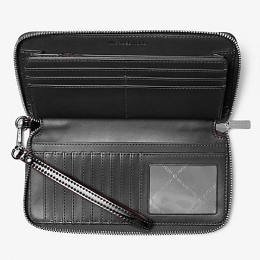 MICHAEL KORS Jet Set Larg Patent Logo Debossed Continental Wallet Wristlet Phone - Picture 5 of 16